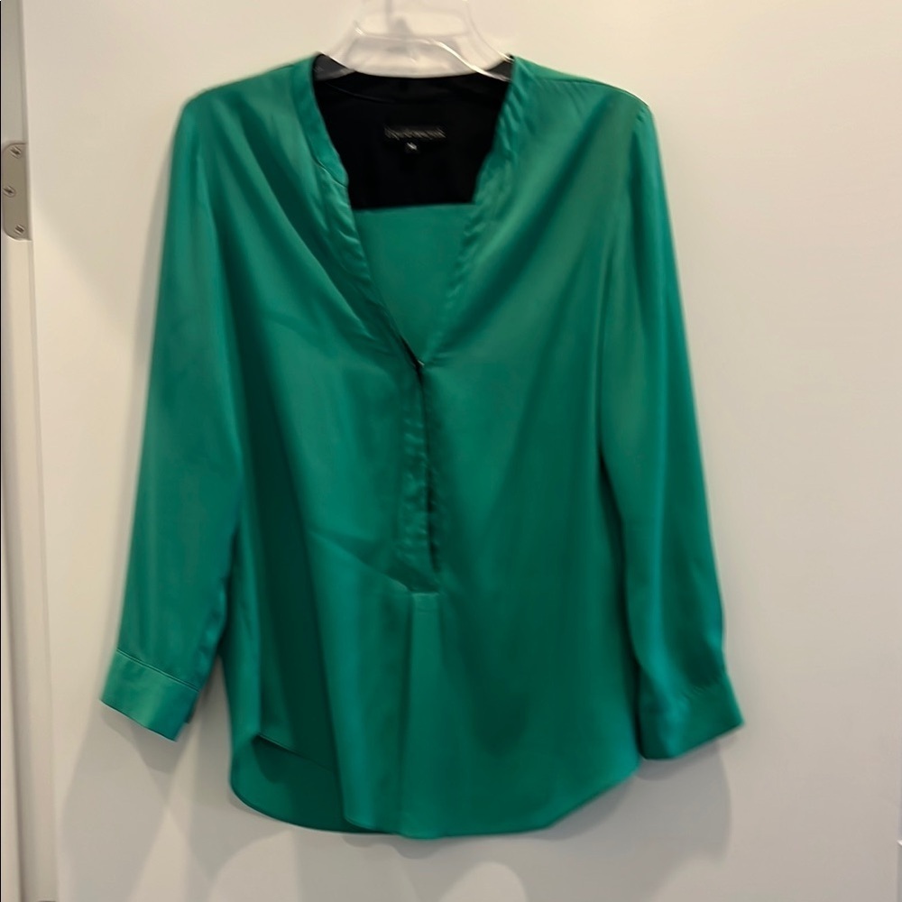 Emerald Green Buttoned Blouse with Mandarin Collar women size m- Nordstroms